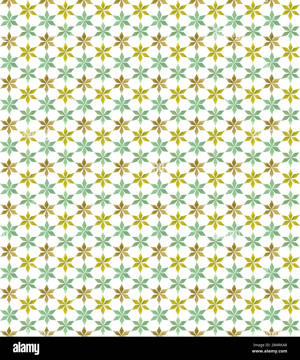Motivo senza cuciture con motivi floreali a molla, motivo decorativo verde e giallo senza cuciture per tessuto, carta da parati, imballaggio. Illustrazione vettoriale. Foto Stock