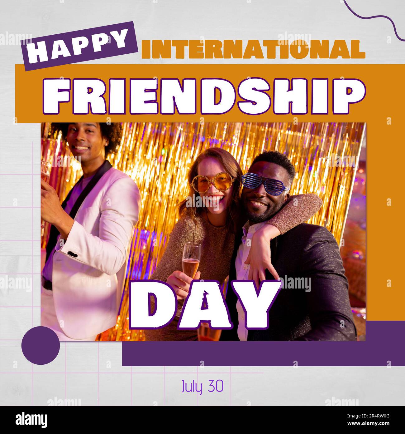 Composizione del testo internazionale della giornata di amicizia su diversi amici alla festa Foto Stock