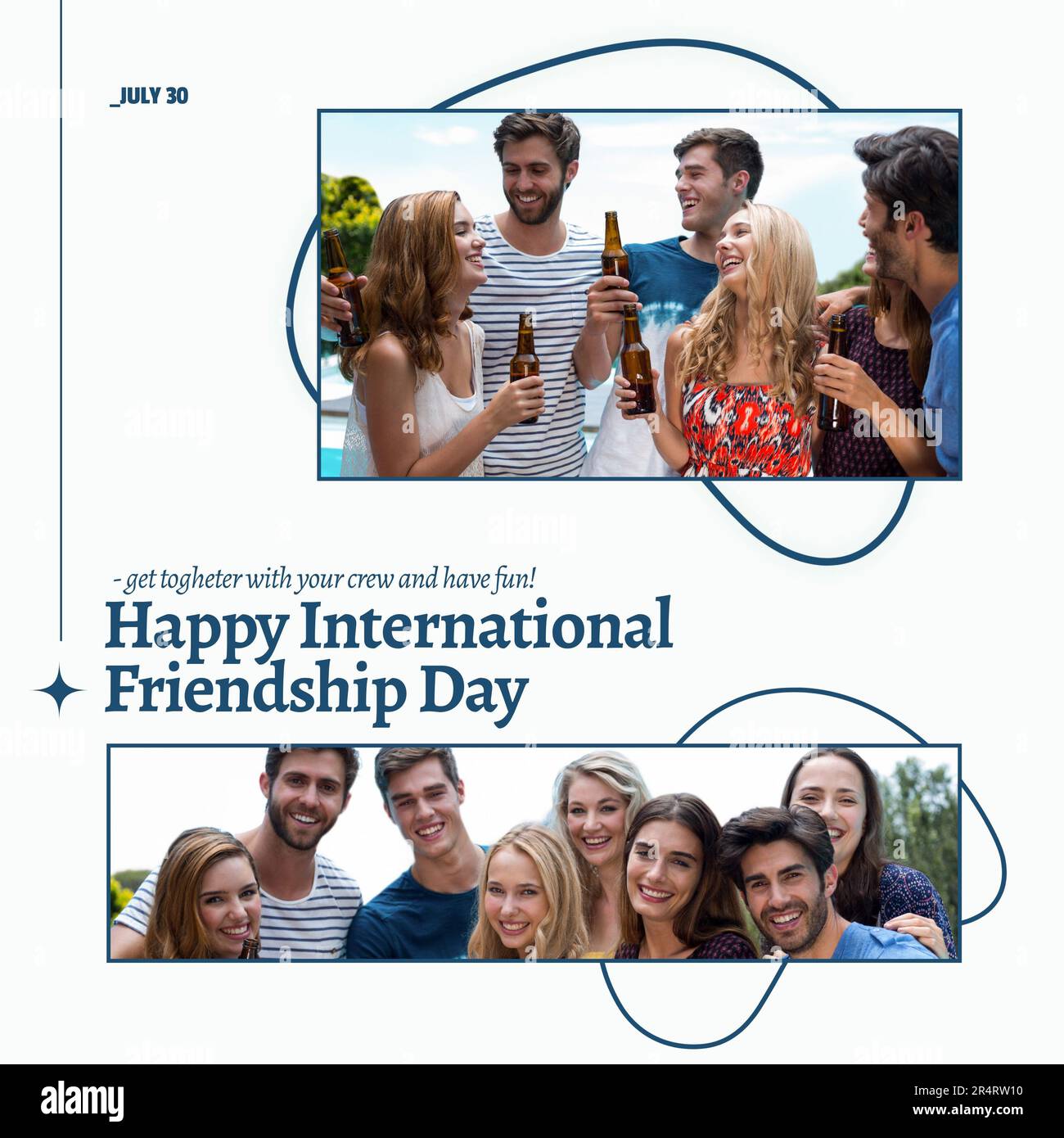 Composizione del testo internazionale della giornata di amicizia su diversi amici con le birre Foto Stock