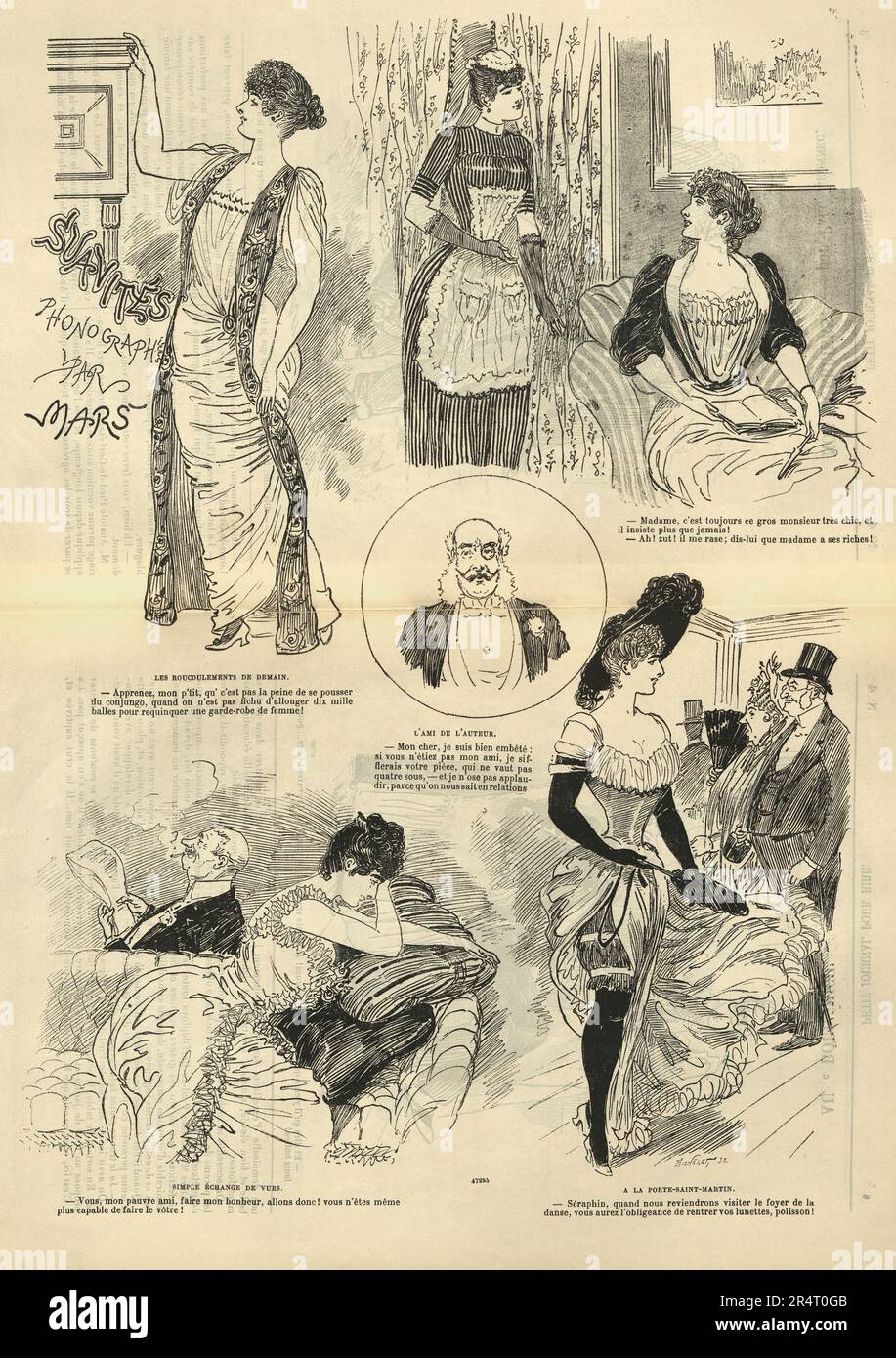 Pagina dal fumetto francese d'epoca, Cartoon, fonografo Suavités par Mars 1890s, 19th ° secolo Foto Stock