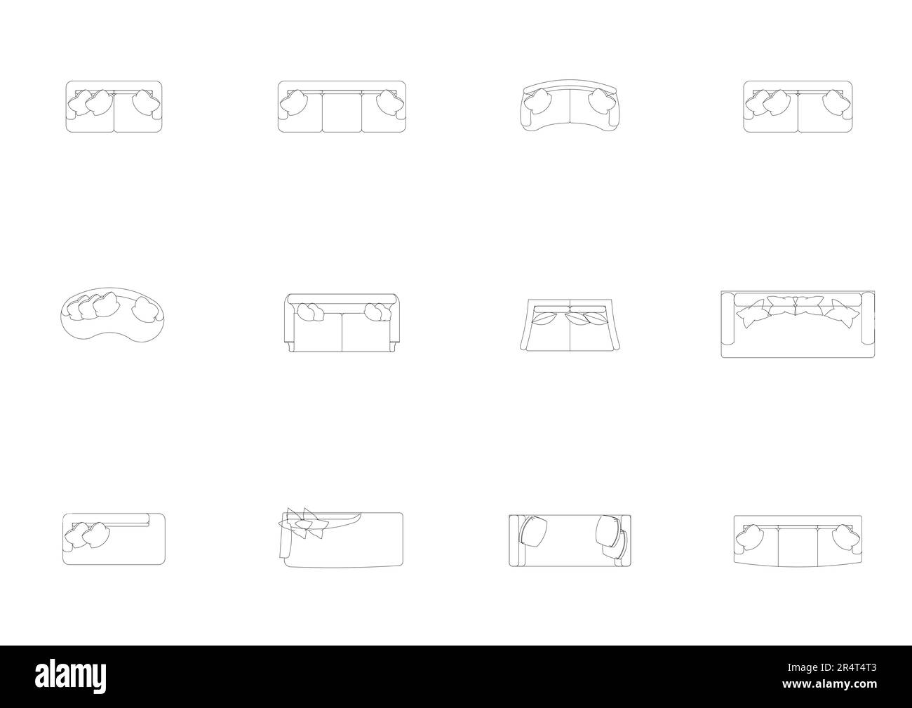 icona mobili vista in pianta interna, vettore top set. architettura casa letto linea casa profilo appartamento letto collezione camera isolata layout design Illustrazione Vettoriale