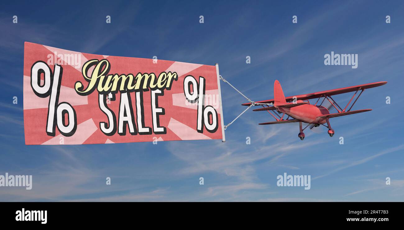 Biplano con banner pubblicitario Summer sale Foto Stock