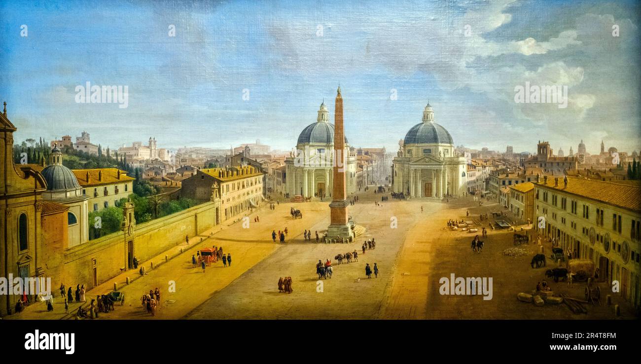 Vista di Roma con piazza del Popolo (Vista di Roma con Piazza del Popolo), 1718 di Gaspar Adriaensz Van Wittel (Amersfoort, 1652/1653 - Roma, 1736) - olio su tela Foto Stock