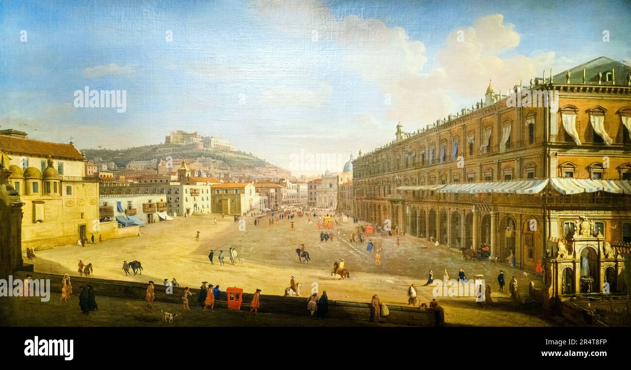 Veduta di Napoli con largo di Palazzo (Vista di Napoli con Largo Palazzo), primo quartetto del 18th ° secolo di Gaspar Adriaensz Van Wittel (Amersfoort, 1652/1653 - Roma, 1736) - olio su tela Foto Stock