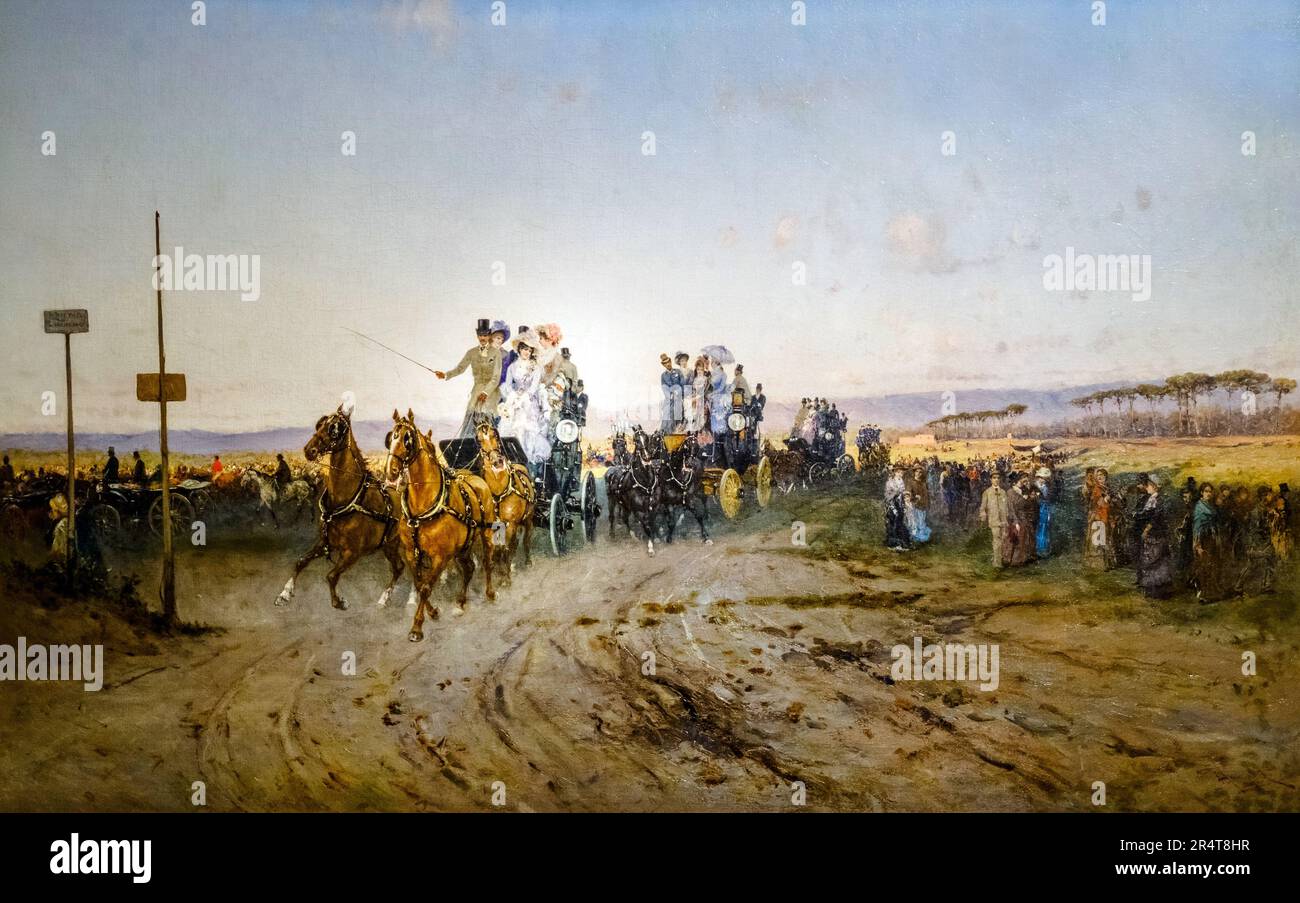 Sport (ritorno dalle corse) (Sport, di ritorno dalle gare), circa 1883 di Francesco Mancini (Napoli, 1830 - 1905). Olio su tela Foto Stock