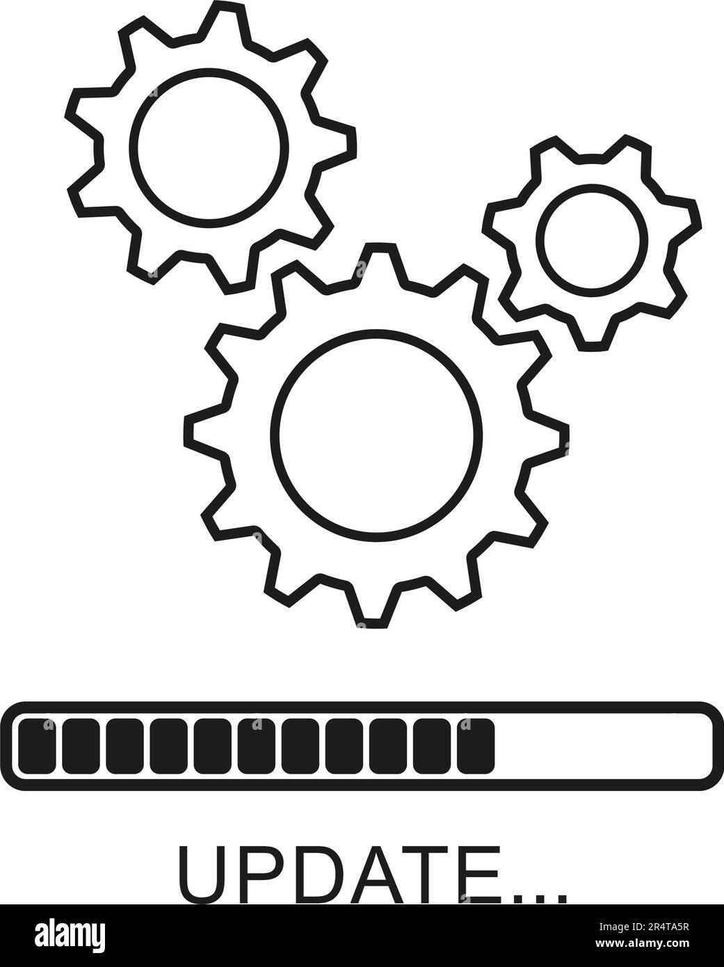 Aggiornare l'icona con gli ingranaggi. Caricamento o aggiornamento di file, installazione o aggiornamento di nuovo software, ecc. Design moderno e piatto. Illustrazione vettoriale. Isolato Illustrazione Vettoriale