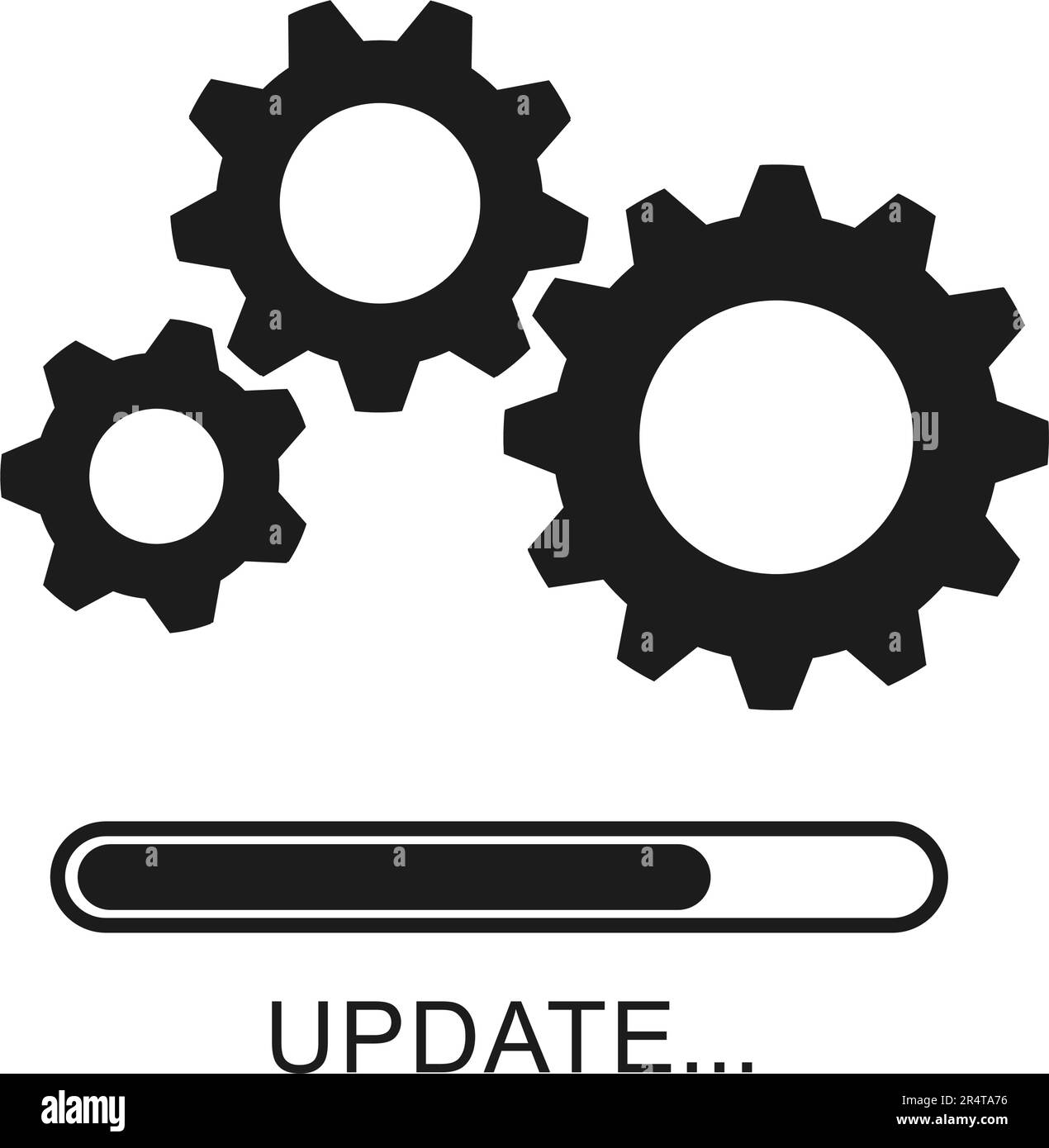 Aggiornare l'icona con gli ingranaggi. Caricamento o aggiornamento di file, installazione o aggiornamento di nuovo software, ecc. Design moderno e piatto. Illustrazione vettoriale. Isolato Illustrazione Vettoriale