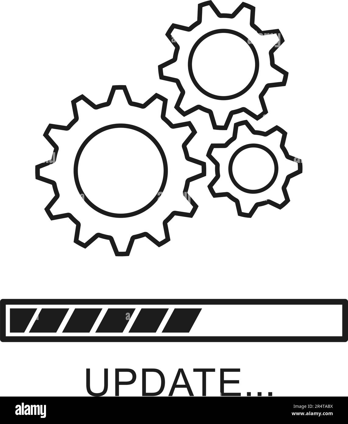 Aggiornare l'icona con gli ingranaggi. Caricamento o aggiornamento di file, installazione o aggiornamento di nuovo software, ecc. Design moderno e piatto. Illustrazione vettoriale. Isolato Illustrazione Vettoriale