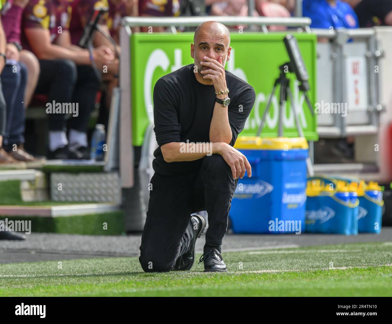 Londra, Regno Unito. 28th maggio, 2023. 28 maggio 2023 - Brentford contro Manchester City - Premier League - GTECH Community Stadium ##; calcio; calcio; Pep Guardiola, responsabile della città di Manchester EPL durante la loro partita contro Brentford al GTECH Community Stadium. Picture Credit: Notizie dal vivo su Mark Pain/Alamy Foto Stock