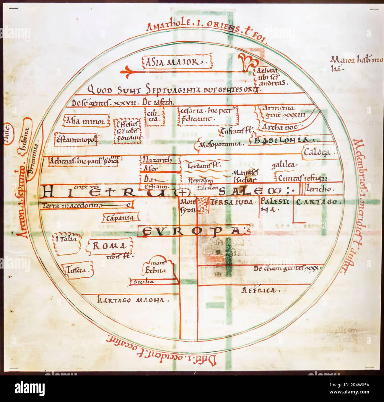 Mappa del mondo di Bede. Inghilterra 1110. Foto Stock