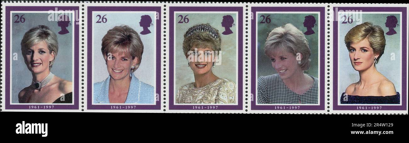 Francobolli commemorativi della principessa britannica Diana Spencer, 1997 Foto Stock