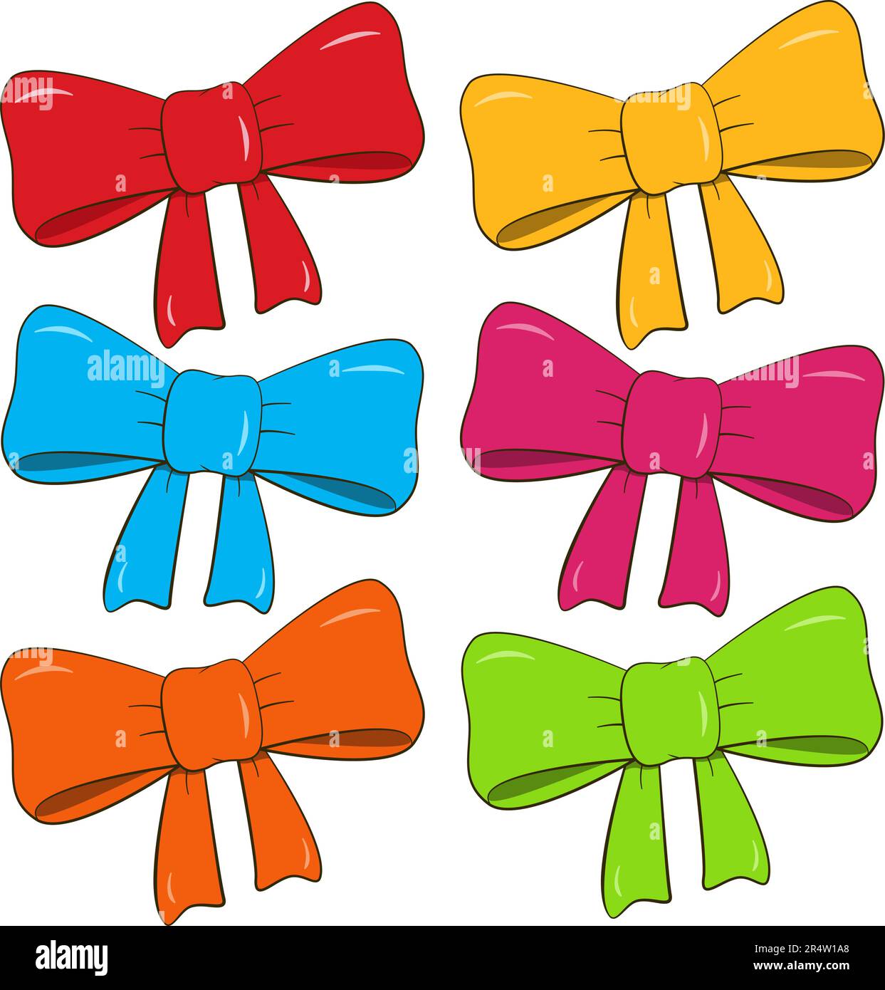 Set di archi colorati. Cartone animato. Illustrazione vettoriale. Isolato su sfondo bianco Illustrazione Vettoriale