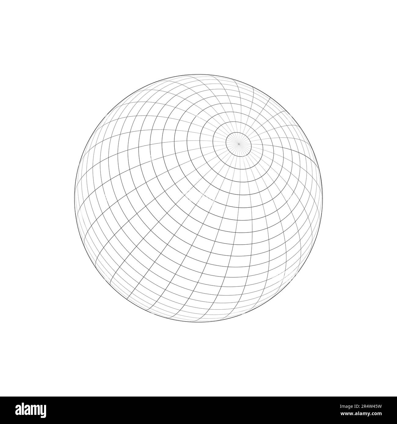 Icona a reticolo a 3D sfere isolata su sfondo bianco. Modello ORB, forma sferica, sfera a griglia. Figura del globo terrestre con longitudine e latitudine, parallela Illustrazione Vettoriale