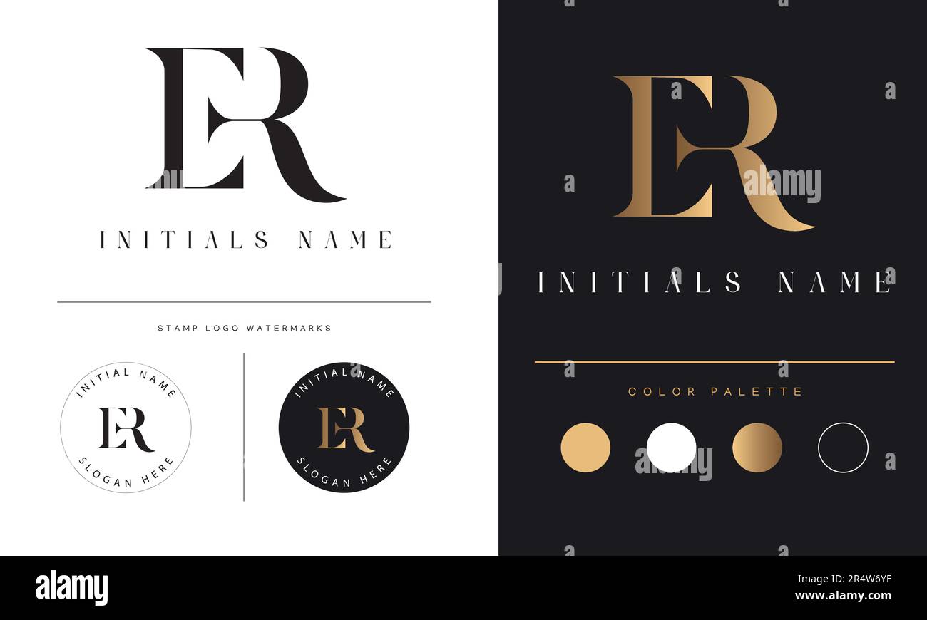 Luxury ER o RE Initial Monogram Text Letter Logo Design Illustrazione Vettoriale