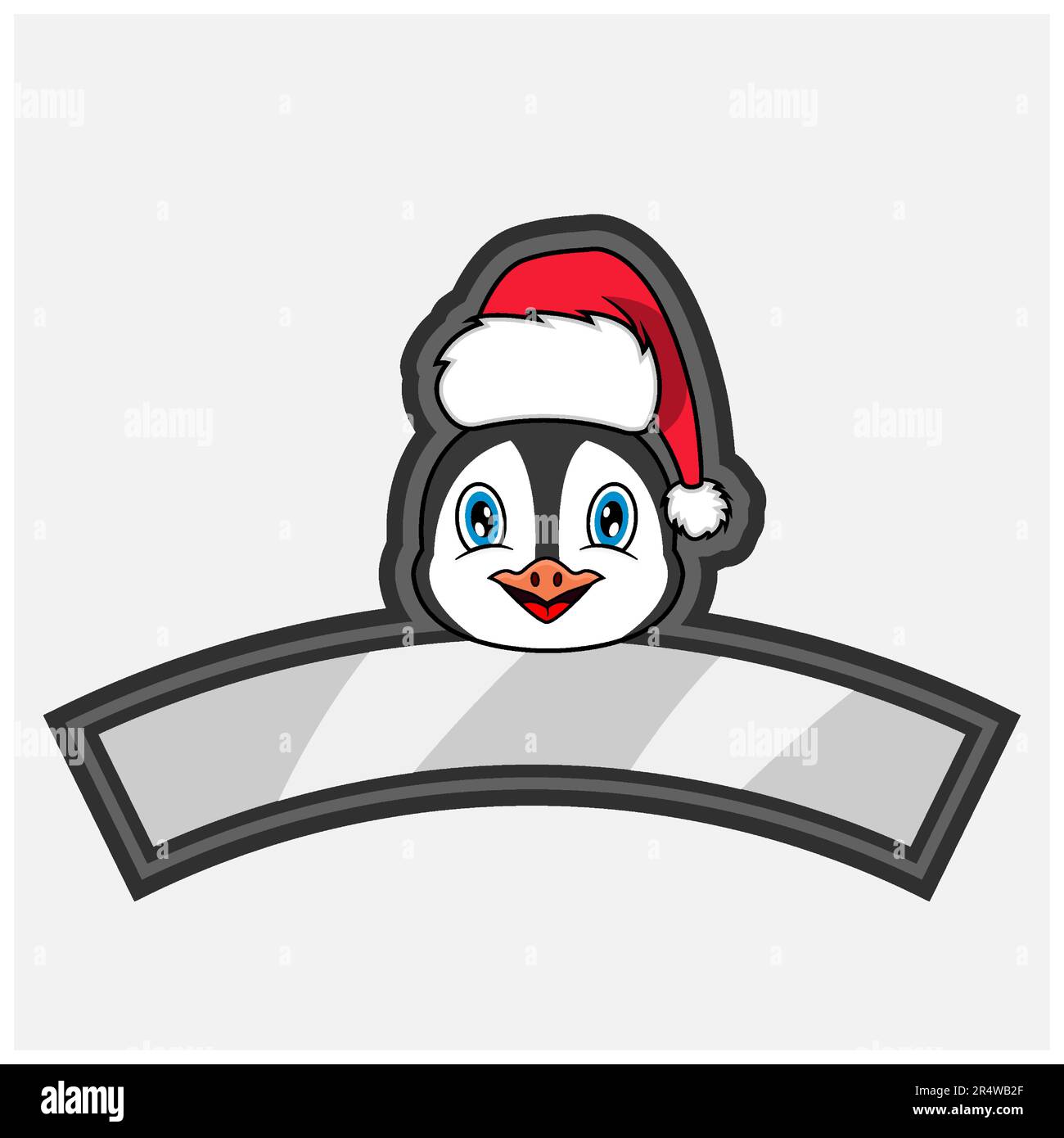 Penguin Head personaggio Logo, icona, filigrana, distintivo, emblema ed etichetta con cappello di Natale. Vettore e illustrazione. Illustrazione Vettoriale