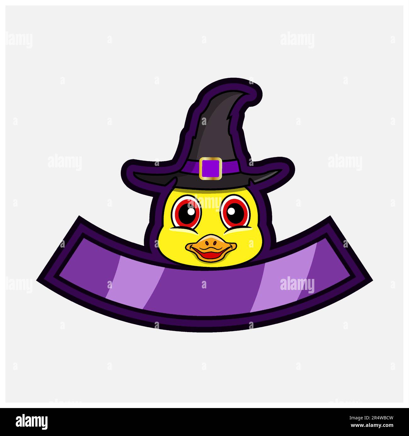 Carino Duck Head personaggio. Per Logo, icone, badge, emblema ed etichetta con Witch Hat. Vettore e illustrazione. Illustrazione Vettoriale