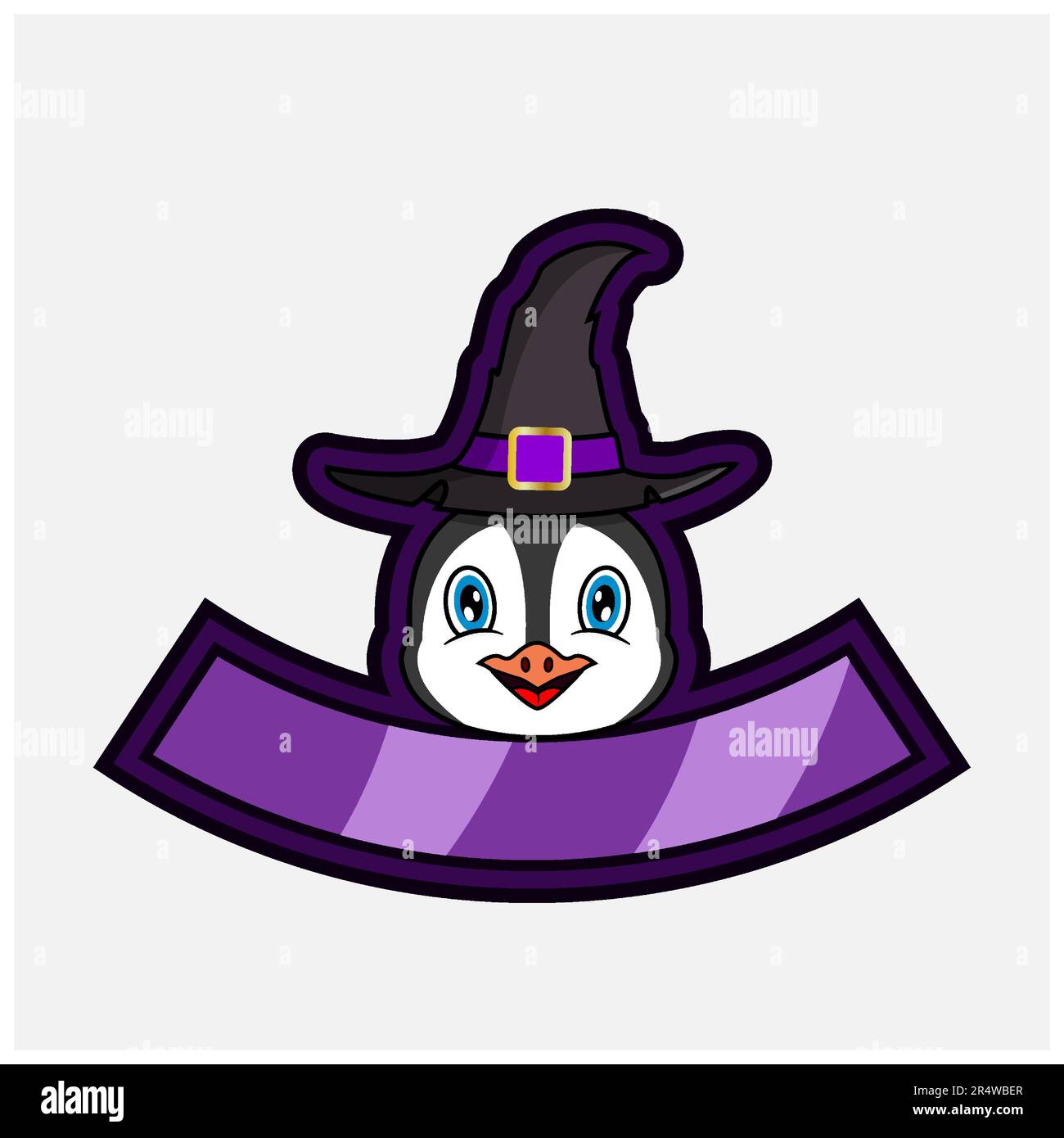 Carino Penguin Head carattere. Per Logo, icone, badge, emblema ed etichetta con Witch Hat. Vettore e illustrazione. Illustrazione Vettoriale