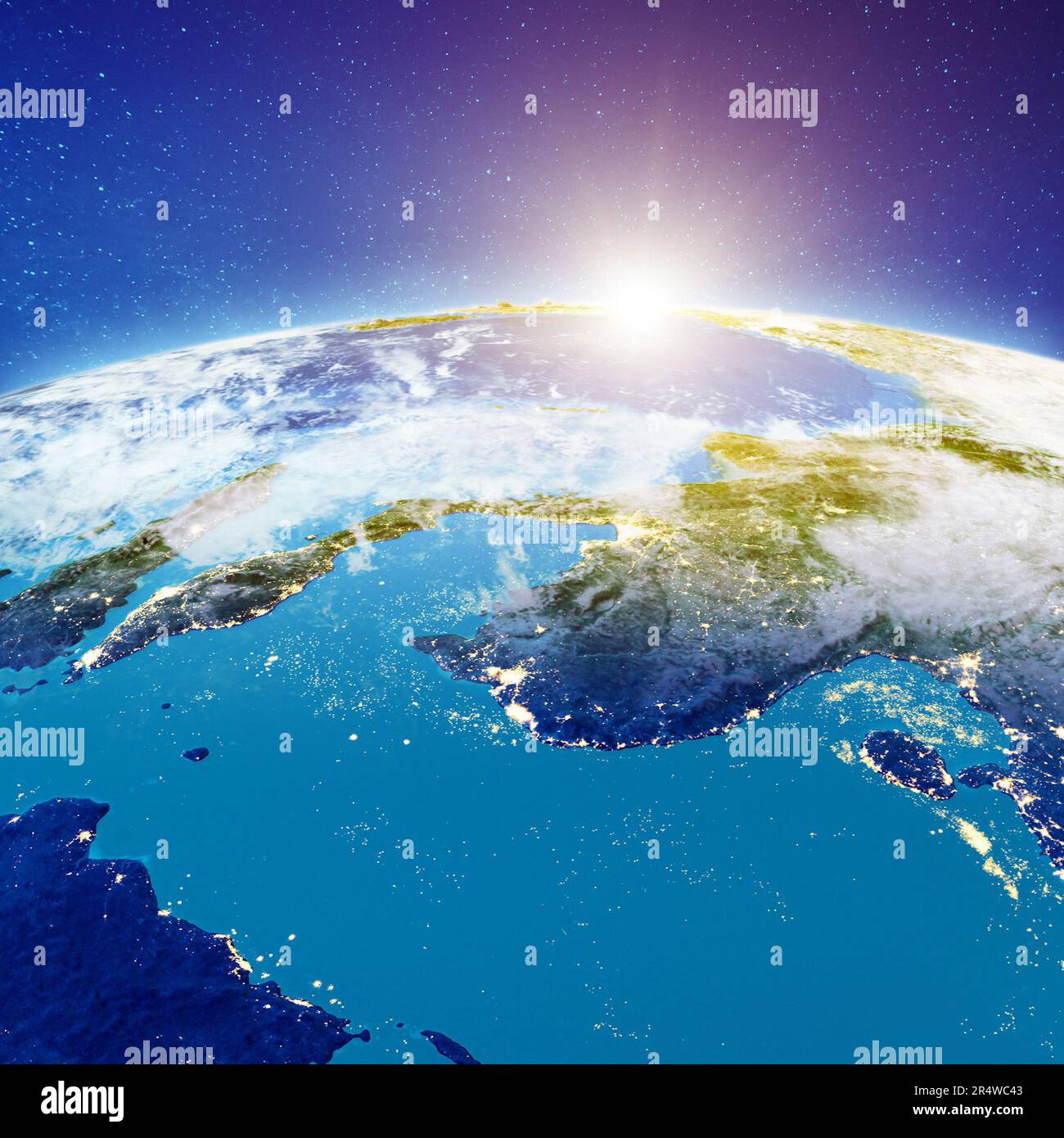 Sud-est asiatico di notte. Elementi di questa immagine forniti dalla NASA. rendering 3d Foto Stock