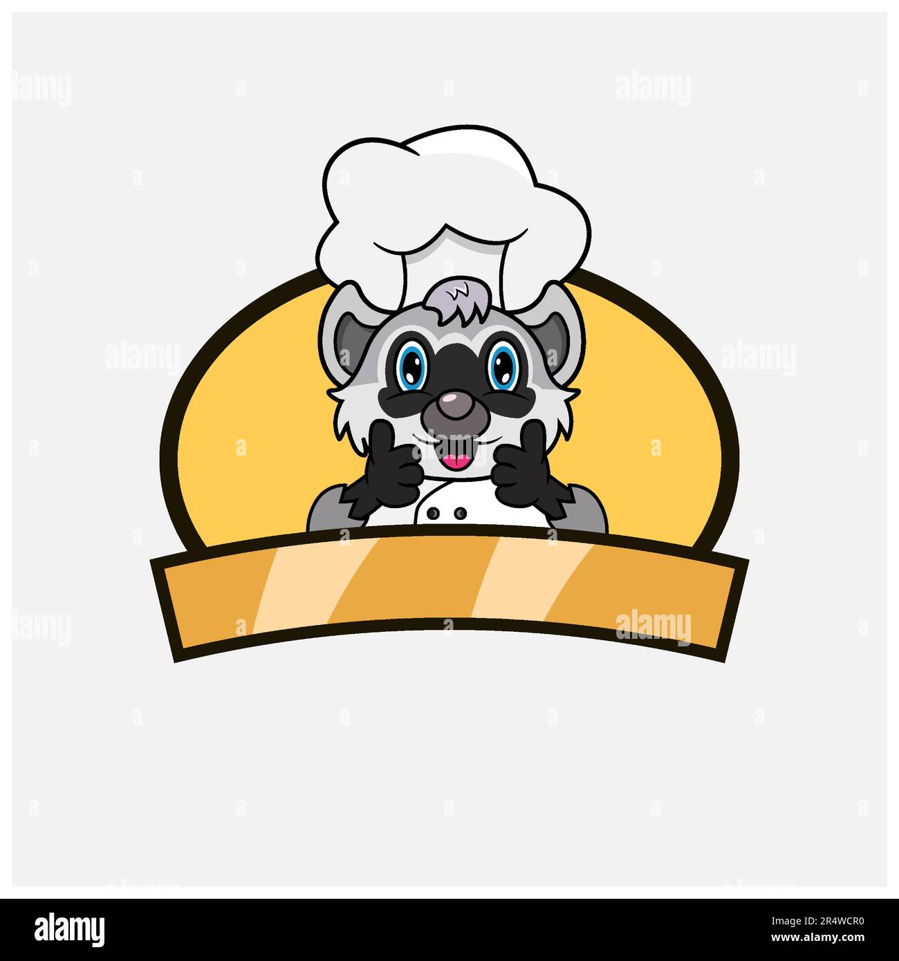 Simpatico Chef Raccoon e tema di cucina. Mascotte, personaggio, logo, etichetta e icona. Vettore e illustrazione. Illustrazione Vettoriale