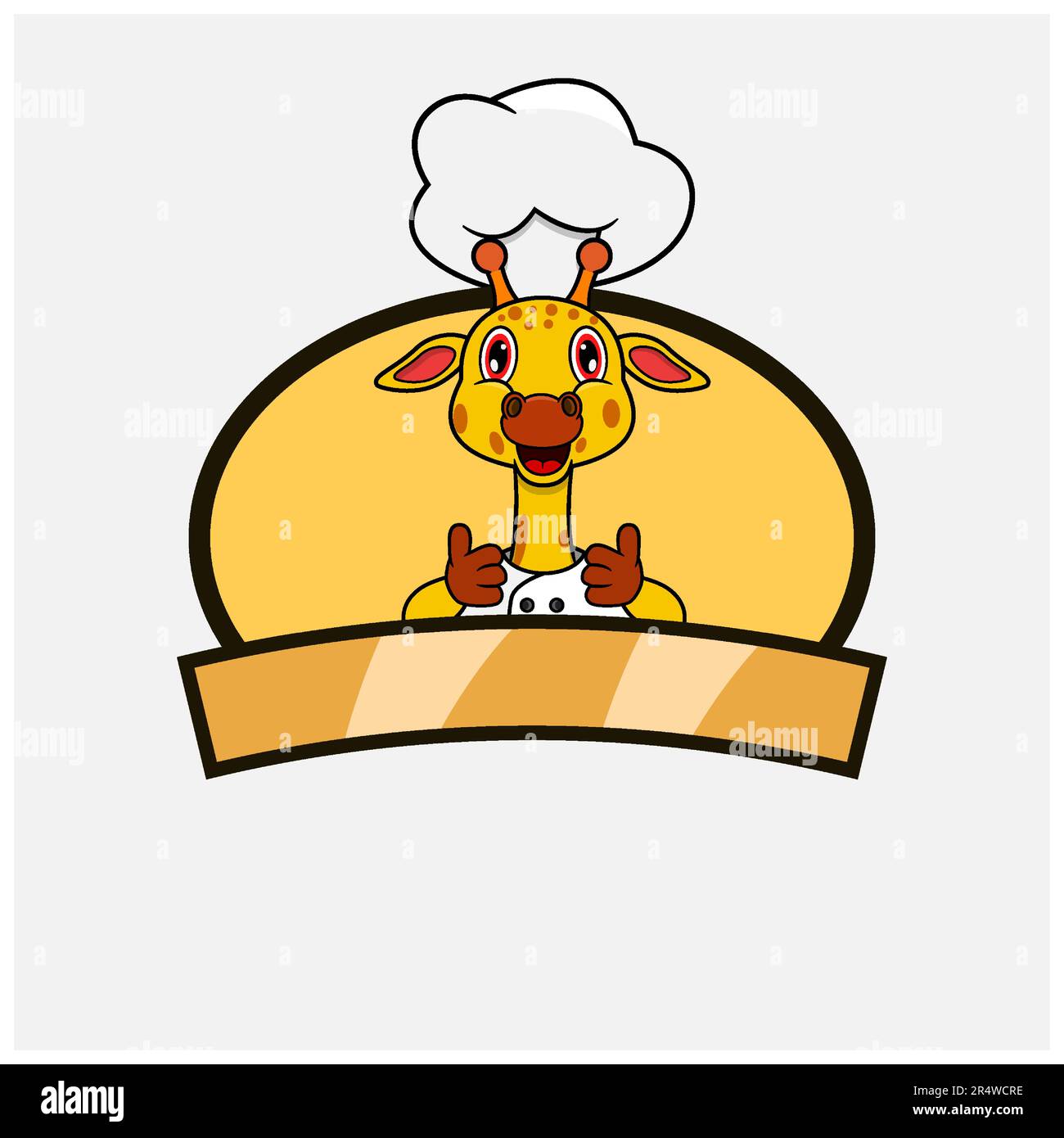 Simpatico Giraffe Chef e tema di cucina. Mascotte, personaggio, logo, etichetta e icona. Vettore e illustrazione. Illustrazione Vettoriale