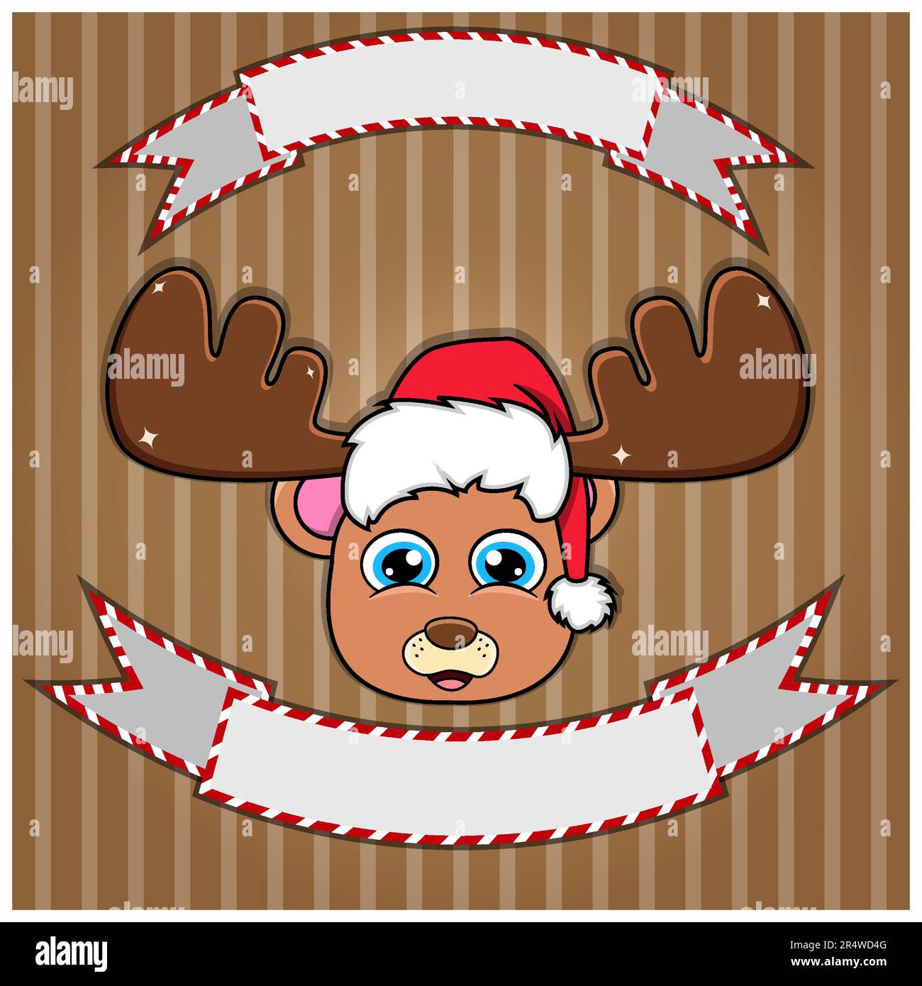 Cute testa dell'orso con cappello di Natale. Etichetta e banner vuoti. Personaggio, mascotte e icona. Vettore e illustrazione. Illustrazione Vettoriale