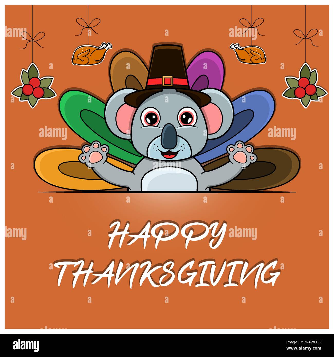 Happy Thanksgiving Greeting Card, Poster, o Flyer Celebration Design con carattere Koala. Vettore e illustrazione. Illustrazione Vettoriale