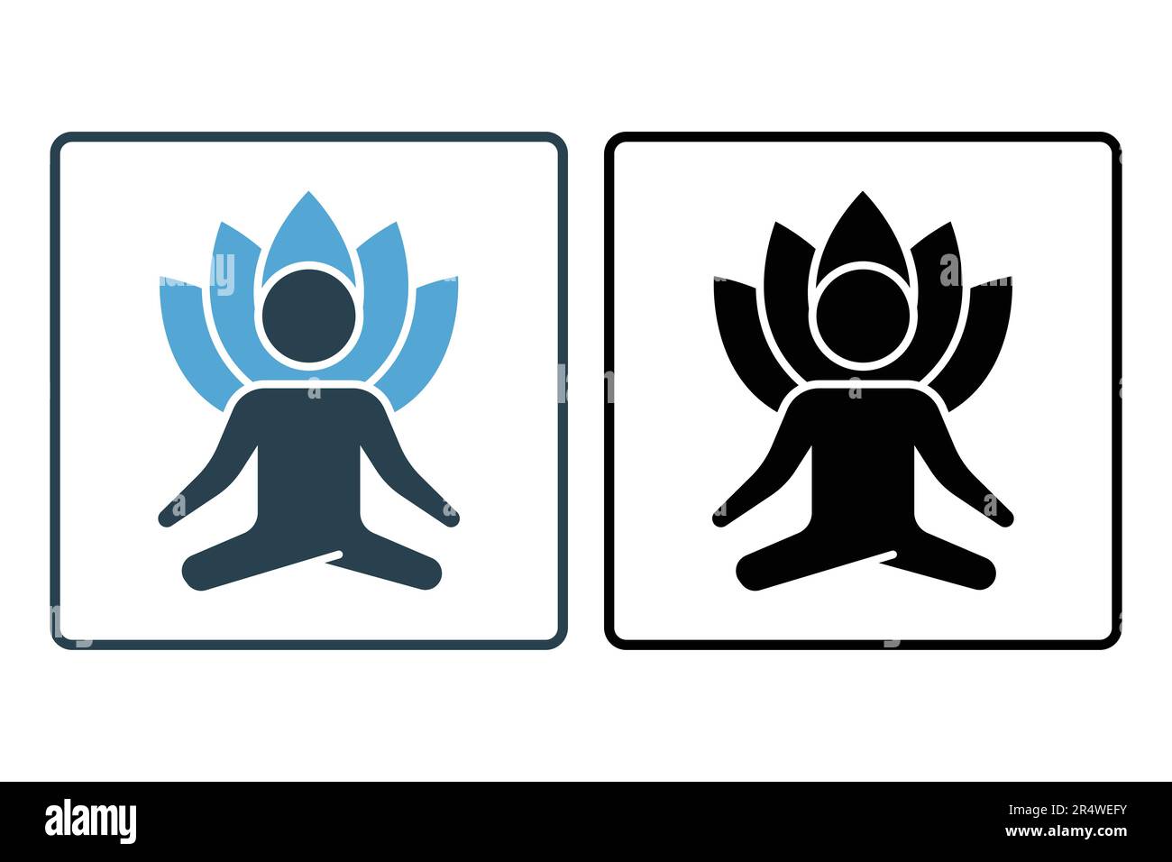 Yoga fitness icona. meditazione persone con loto. icona relativa a una vita sana. Design a icone solido. Semplice disegno vettoriale modificabile Illustrazione Vettoriale