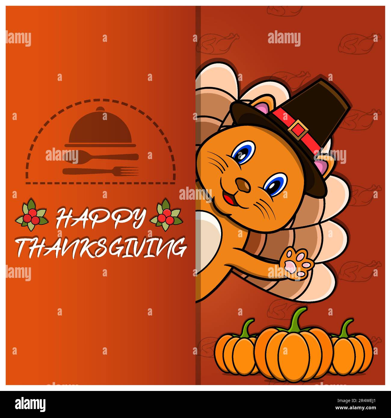 Scheda di ringraziamento con disegno di carattere dell'elefante. Felice Ringraziamento. Perfetto per biglietti d'auguri, poster o Flyer Celebration Design. Vettore Illustrazione Vettoriale