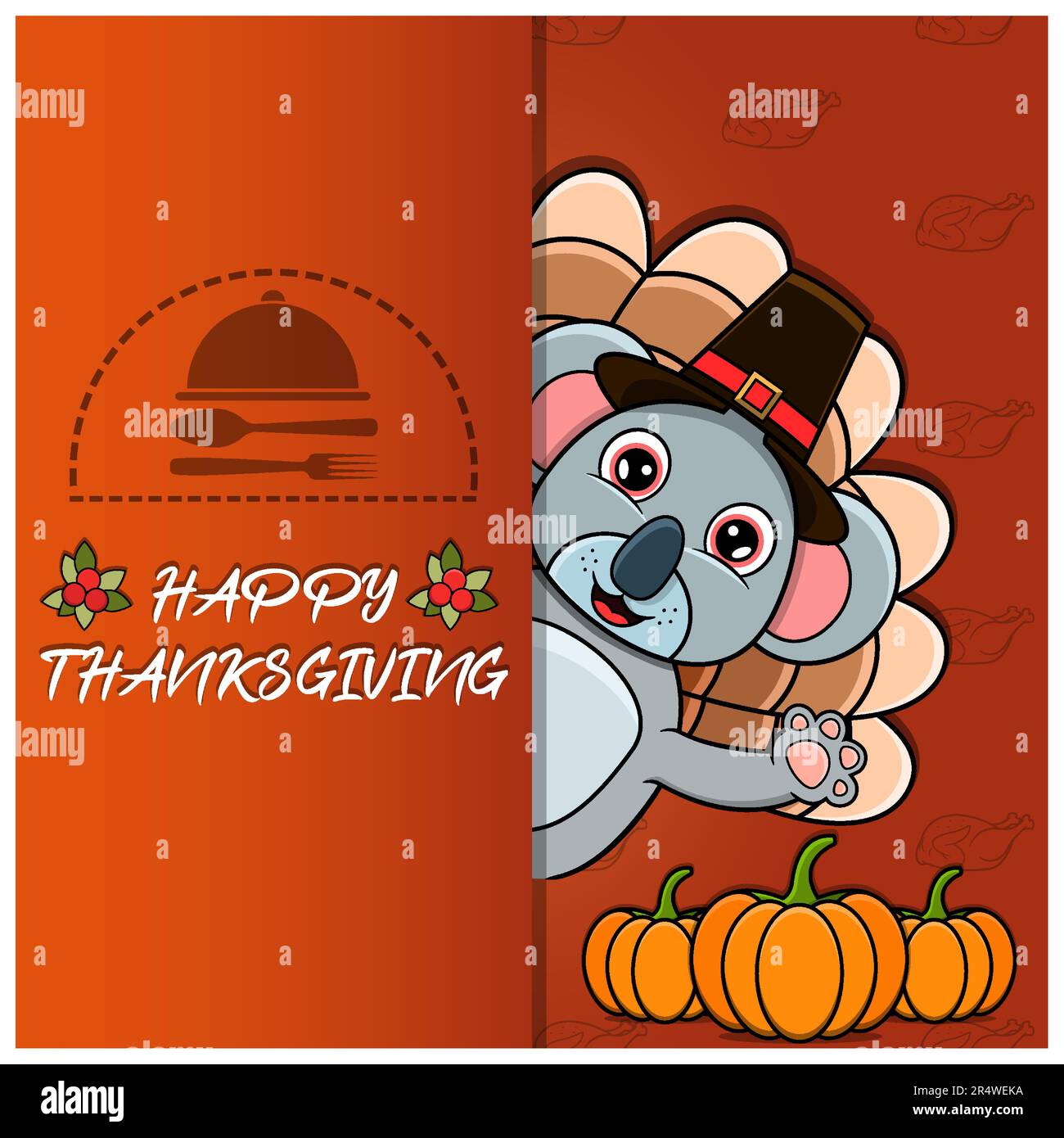 Scheda di ringraziamento con Koala Character Design. Felice Ringraziamento. Perfetto per biglietti d'auguri, poster o Flyer Celebration Design. Illustrazione vettoriale. Illustrazione Vettoriale