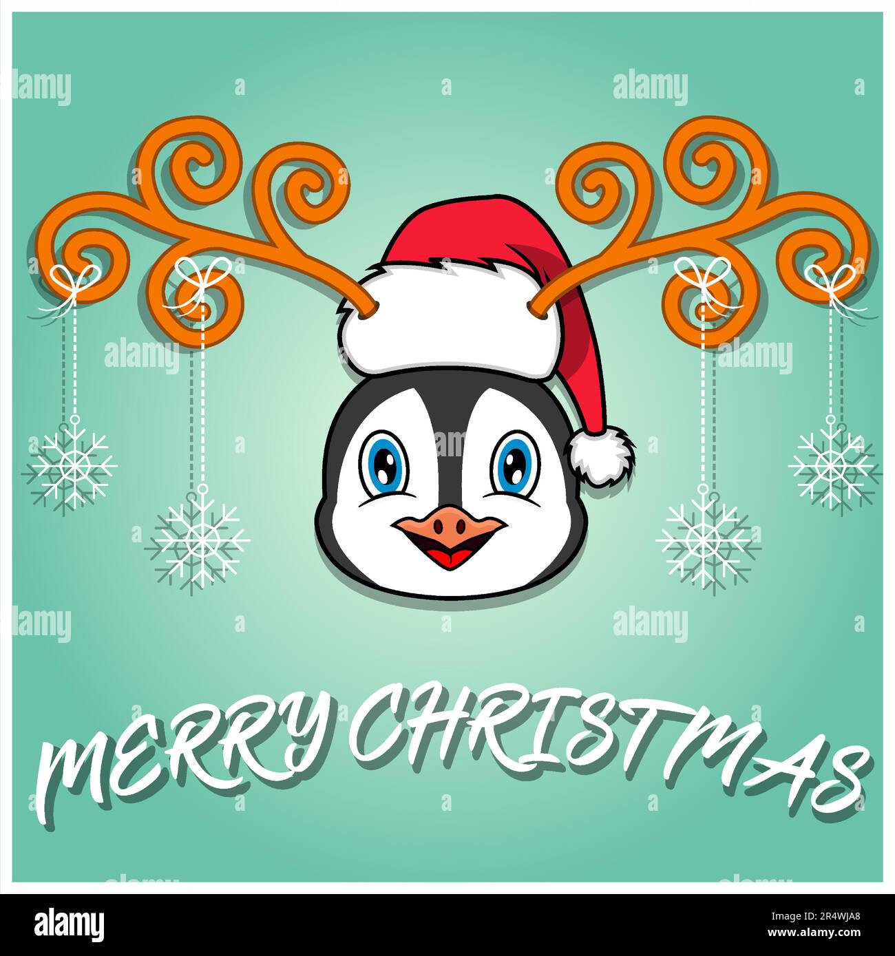 Carino carta di Natale della testa del pinguino. Cappello e Natale divertente. Vettore e illustrazione. Illustrazione Vettoriale