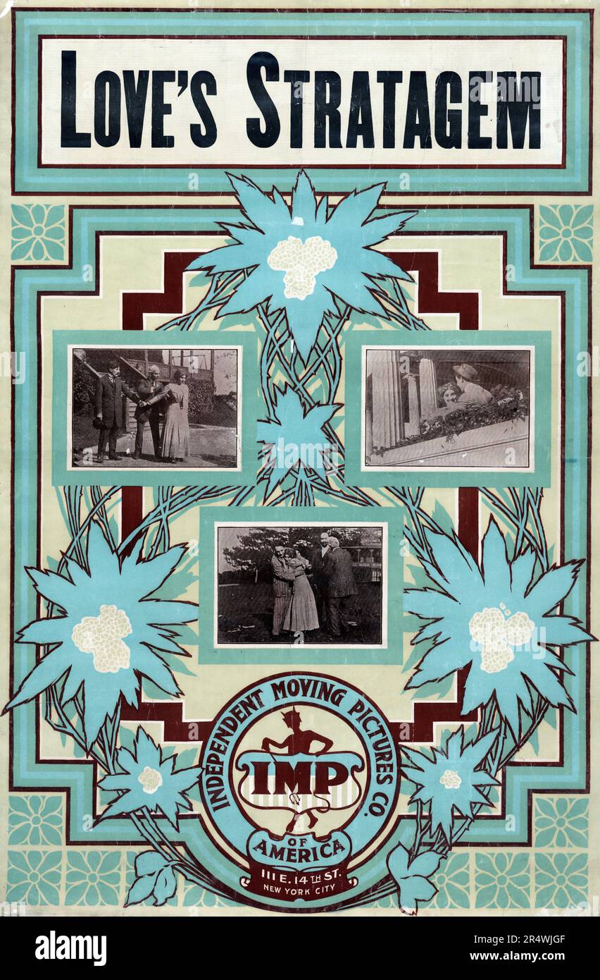 Motion Picture poster per ama stratagemma 1909, che mostra tre scene del film impostato Foto Stock