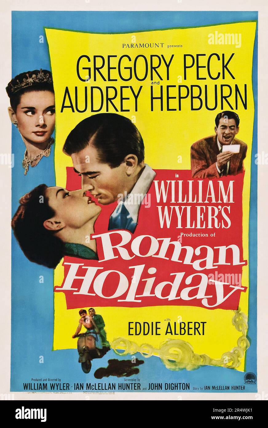 Vacanze Romane è una 1953 commedia romantica diretta e prodotta da William Wyler. Esso stelle Gregory Peck come reporter e Audrey Hepburn come royal princess fuori per vedere Roma il suoi propri. Foto Stock