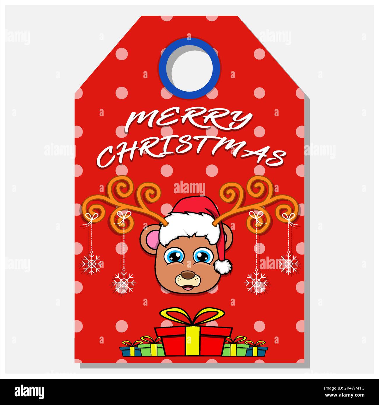 Buon Natale felice anno nuovo mano disegnata etichetta con Care Bear Head Character Design. Vettore e illustrazione. Illustrazione Vettoriale