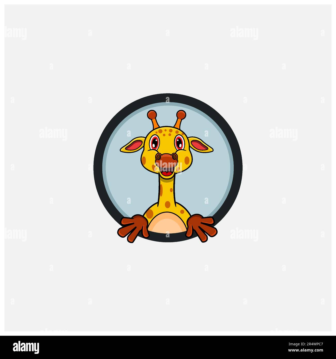 Funny Giraffe Head Character Design. Ideale per logo, etichette, modelli e icone. Vettore e illustrazione. Illustrazione Vettoriale