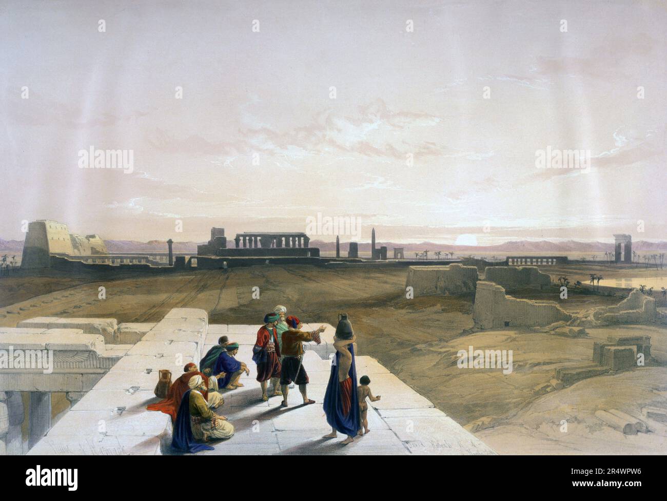 Dendera', acquerello. David Roberts (1796-1864) artista scozzese e lorientalista. Vista sul complesso del tempio, Egitto. Foto Stock