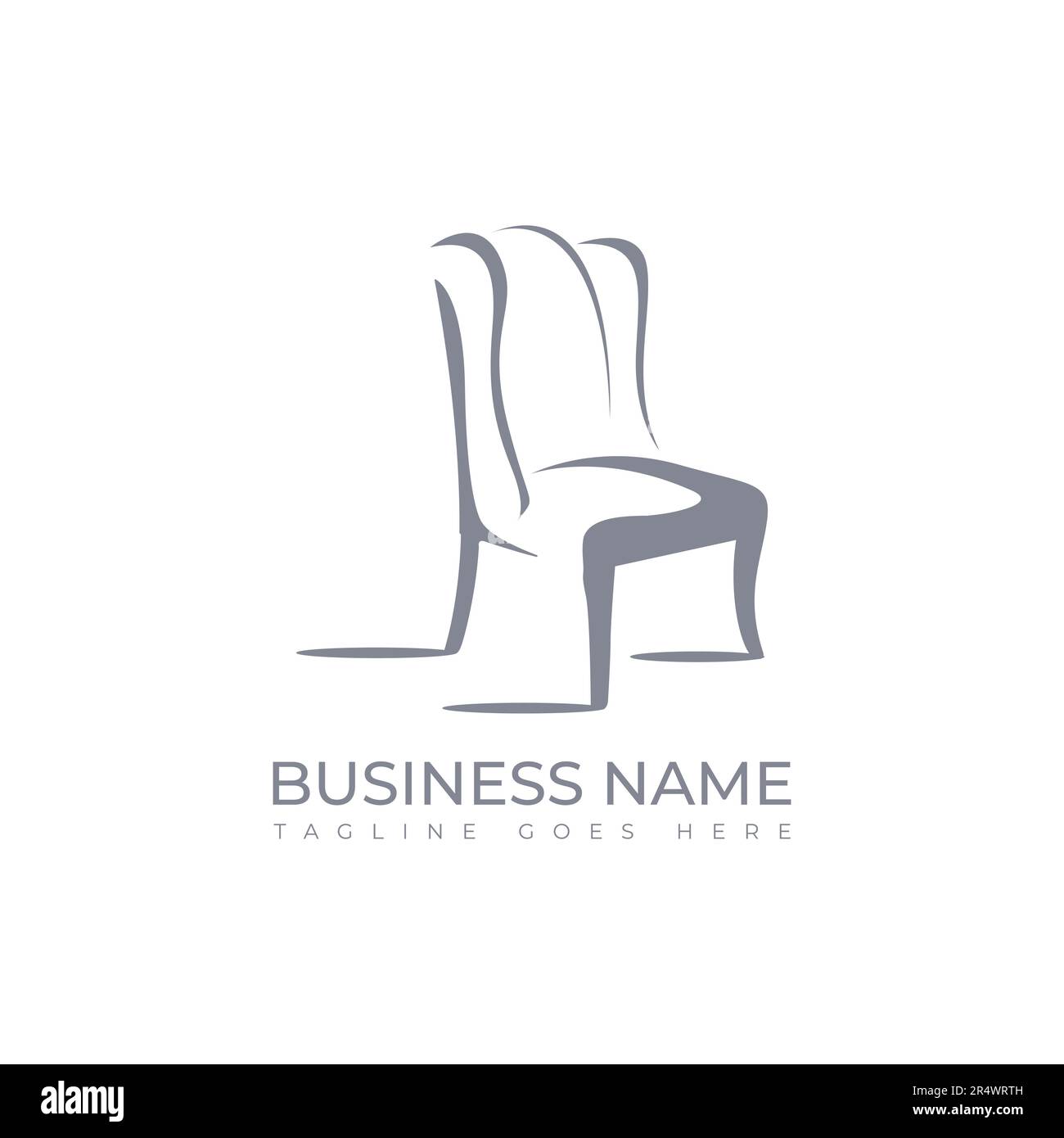 Logo aziendale sedia per mobili. Mobili sedia icona logo design ispirazione modello vettoriale. logo per mobili, design per arredamento. Illustrazione Vettoriale