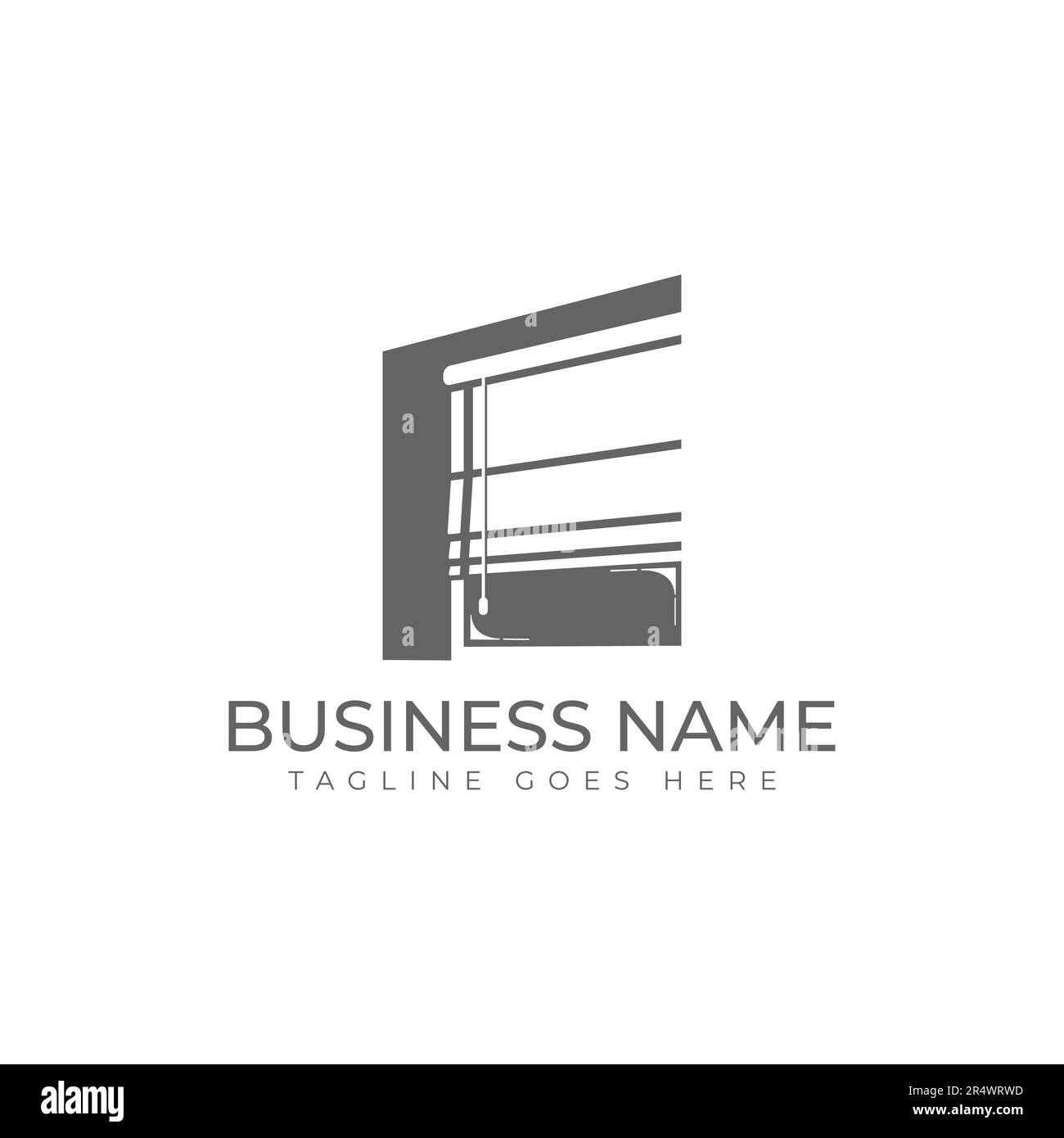 Vettore di design del logo per il trattamento creativo della finestra. Tende finestre coperture logo disegno vettore isolato in uno sfondo bianco Illustrazione Vettoriale