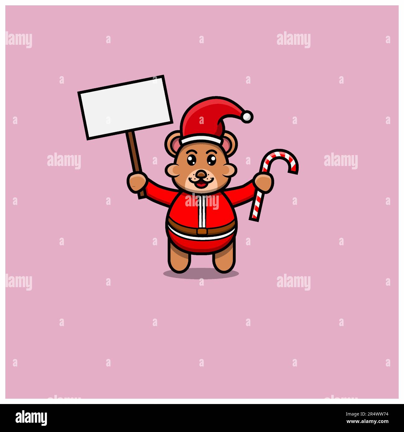 Cute Baby Bear con Santa Costume e portare Candy. Carattere, Logo, icona, Cartoon e Inspiration Design. Vettore e illustrazione. Illustrazione Vettoriale