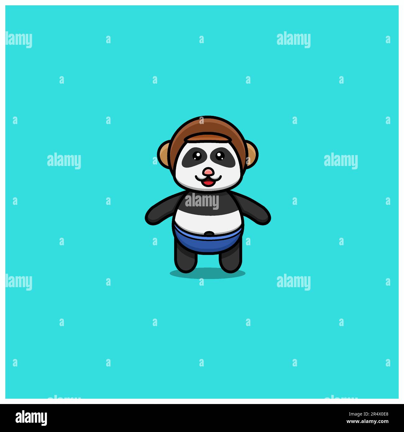 Cute Baby Panda indossare casco. Carattere, Logo, icona e ispirazione Design. Vettore e illustrazione. Illustrazione Vettoriale