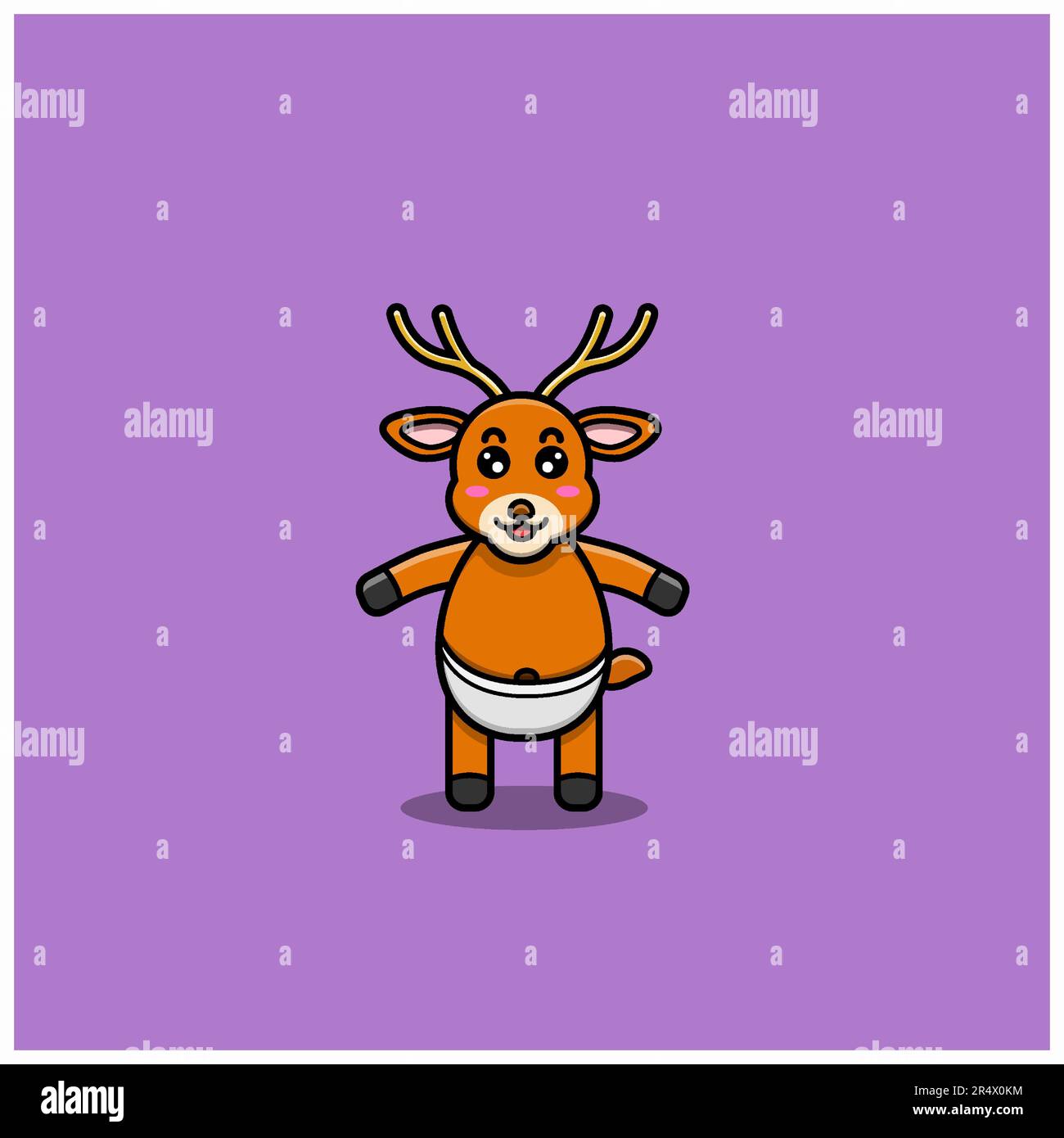Carino personaggio dei cervi. Personaggio, mascotte, icona e Cute Design. Vettore e illustrazione. Illustrazione Vettoriale