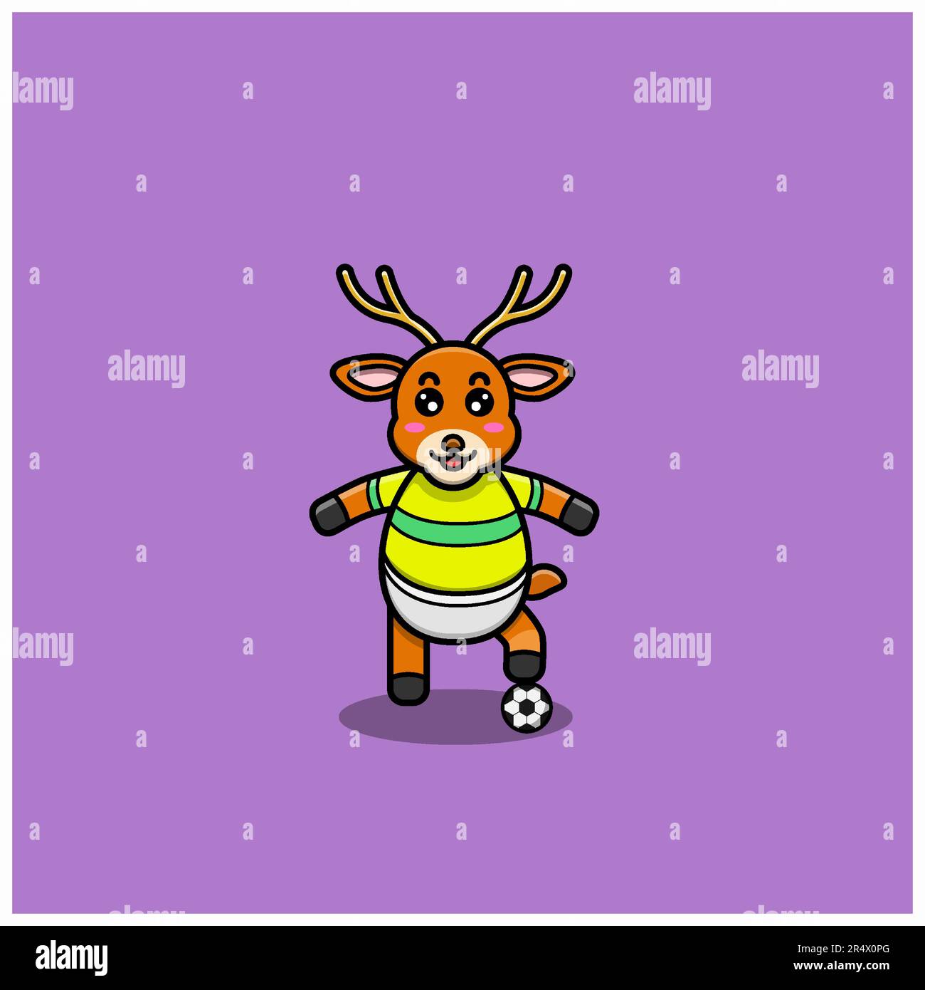 Carino personaggio del cervo del bambino del calcio. Personaggio, mascotte, icona e Cute Design. Vettore e illustrazione. Illustrazione Vettoriale