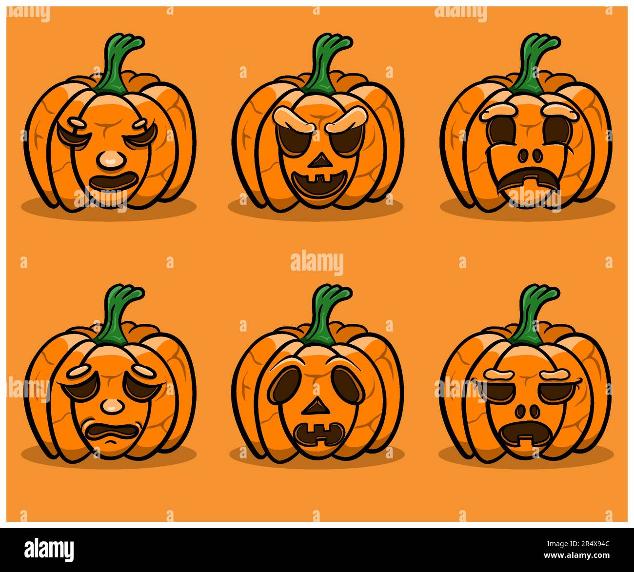 Six Expression Pumpkins Model, clip Art Vector. Vettore e illustrazione. Illustrazione Vettoriale
