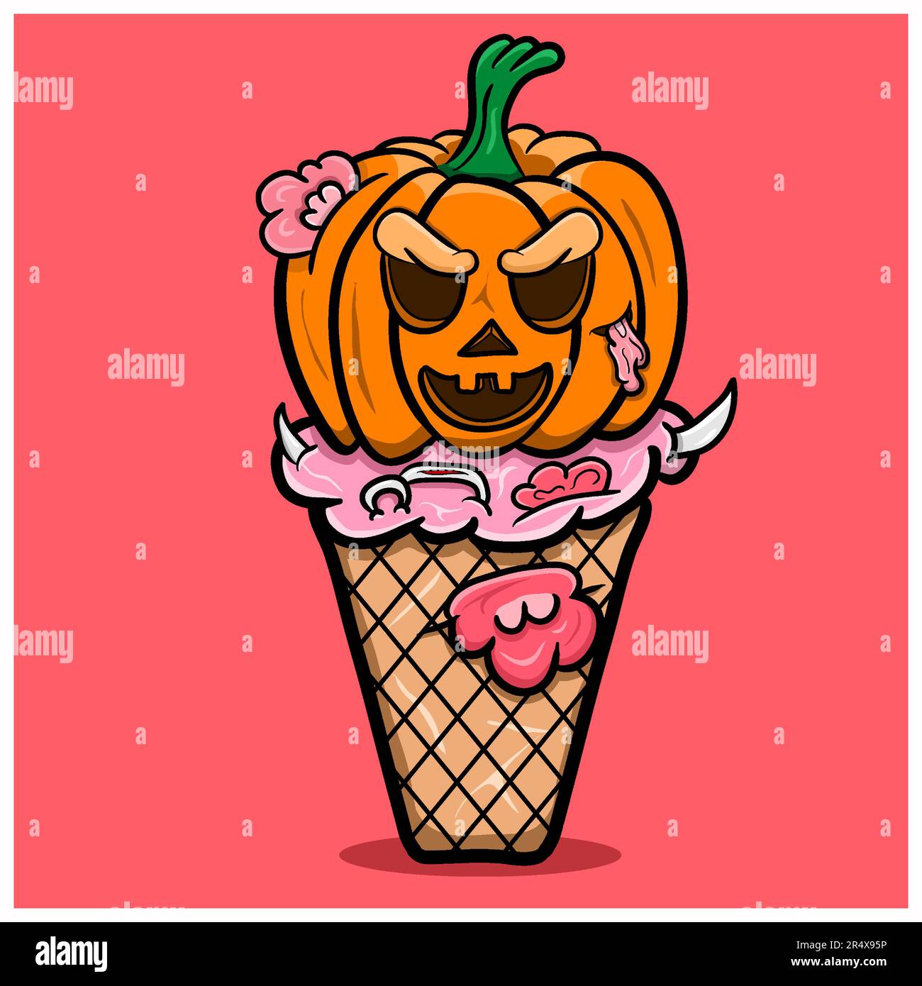 Mascot di Devi Ice Cream Pumpkins. Vettore di ritaglio. Vettore e illustrazione. Illustrazione Vettoriale