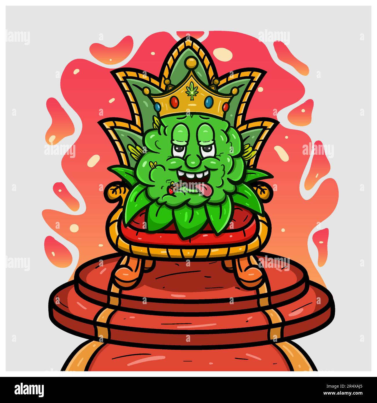 Mascotte cartoon di Weed Bud con stile King. Vettore e illustrazione Illustrazione Vettoriale