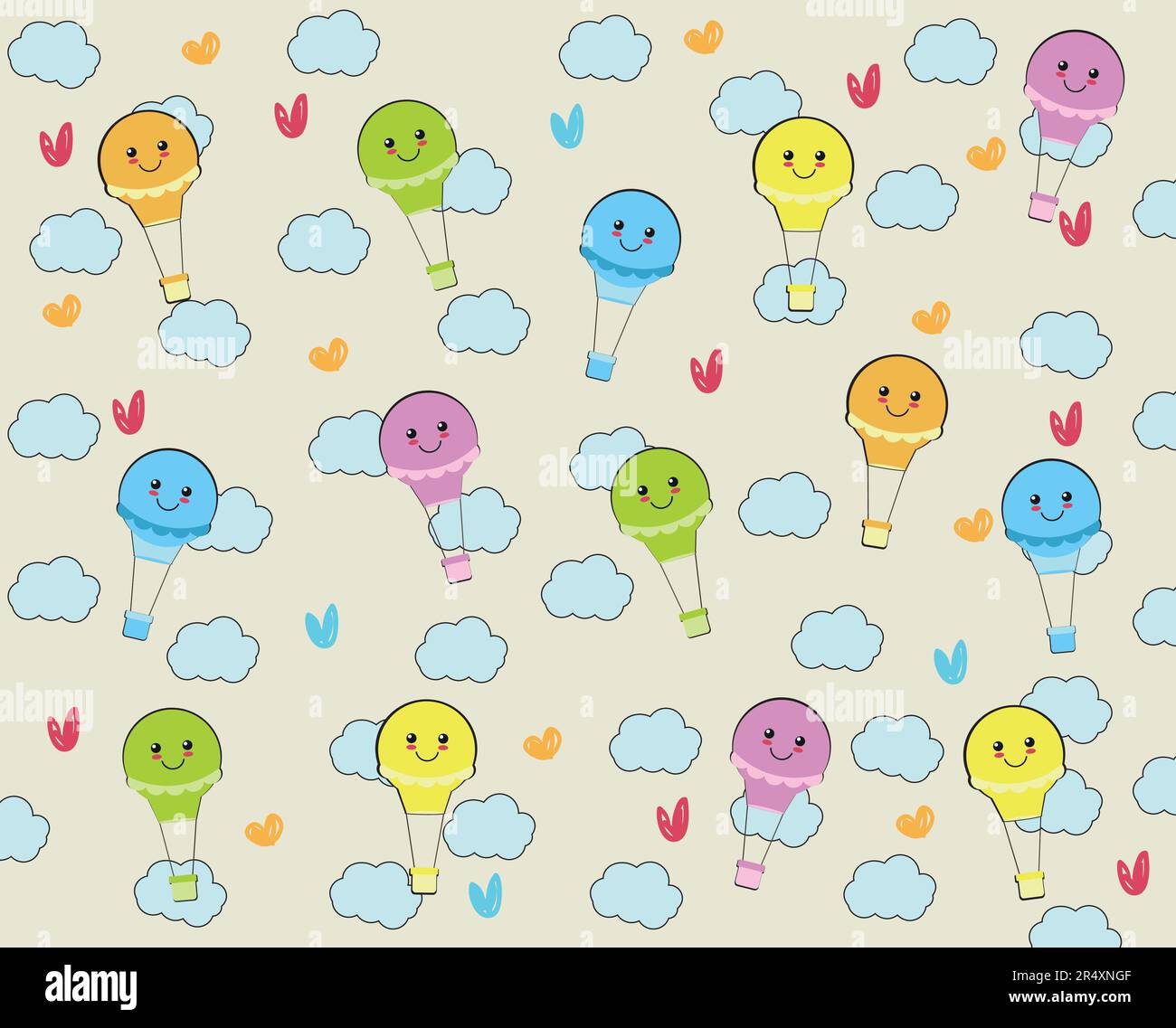 Carino palloncini, nuvole e cuori Vector senza cuciture. Illustrazione Vettoriale