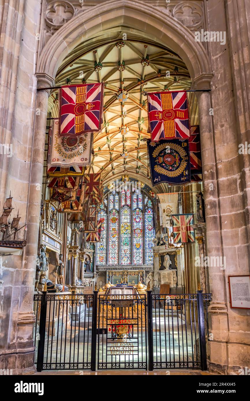 Canterbury, UK-May 20, 2023: La Cappella del guerriero alla gloria di Dio e in gioioso ricordo del maggiore generale Valentine Boucher, con i colori del Galles P Foto Stock