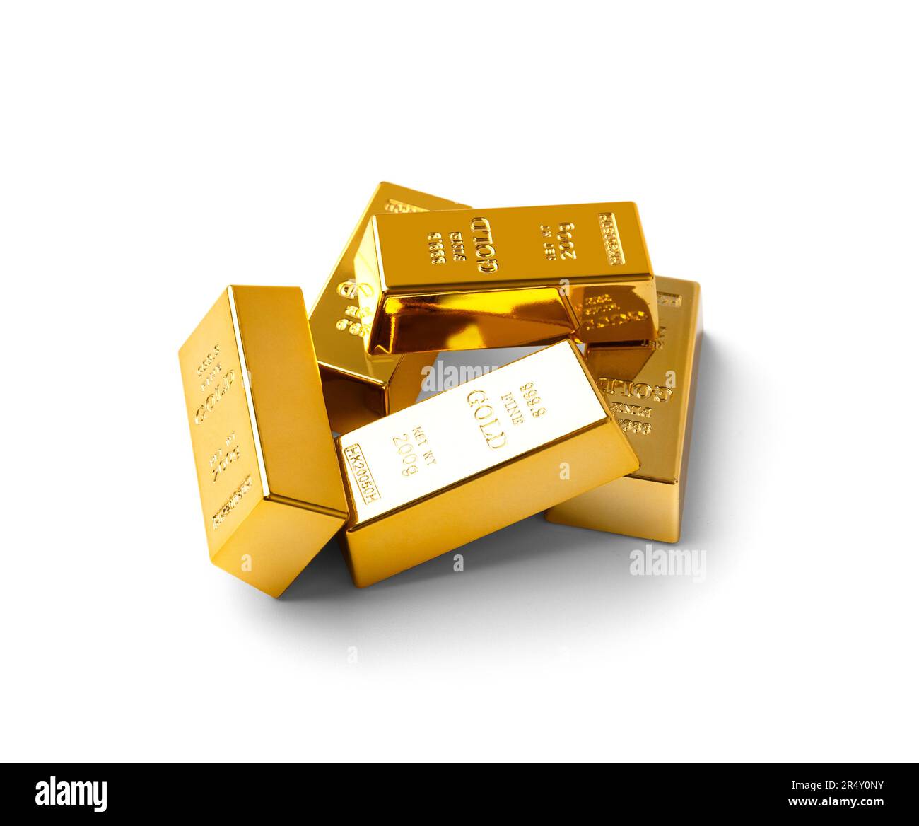 Barre d'oro isolate su sfondo bianco. Il concetto di finanza, business, successo, ricchezza, investimento di successo. Foto Stock