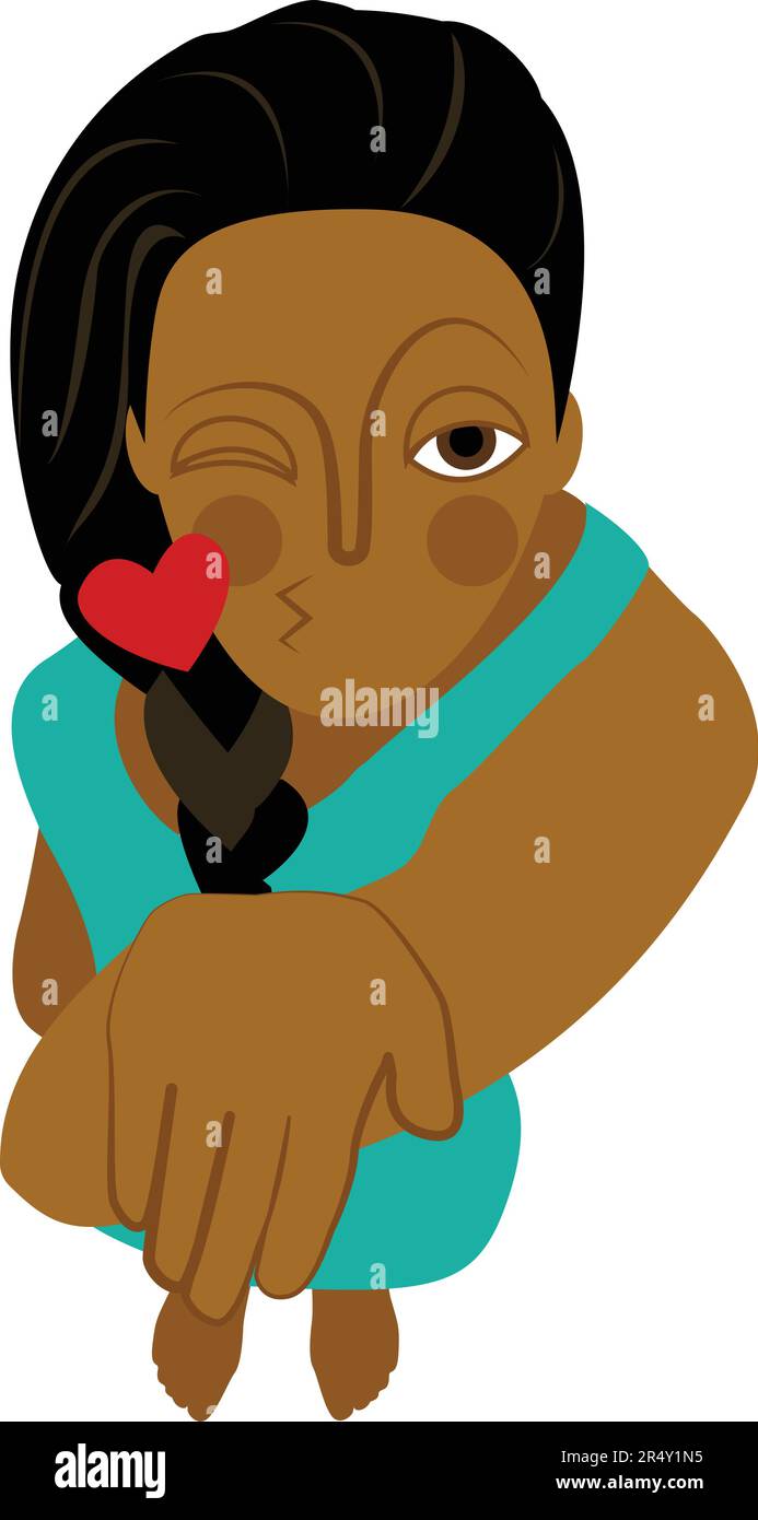 African American Female dare un bacio con la sua mano, vista aerea Illustrazione Vettoriale