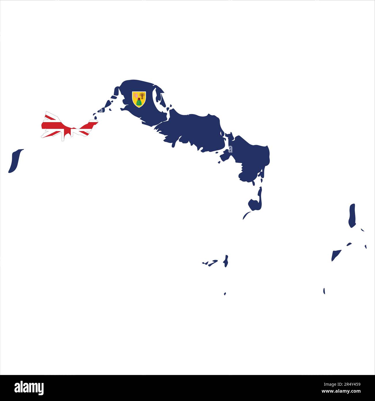 Turks and Caicos è un arcipelago di 40 basse isole coralline nell'Oceano Atlantico, un territorio britannico d'oltremare a sud-est delle Bahamas Vector i. Illustrazione Vettoriale