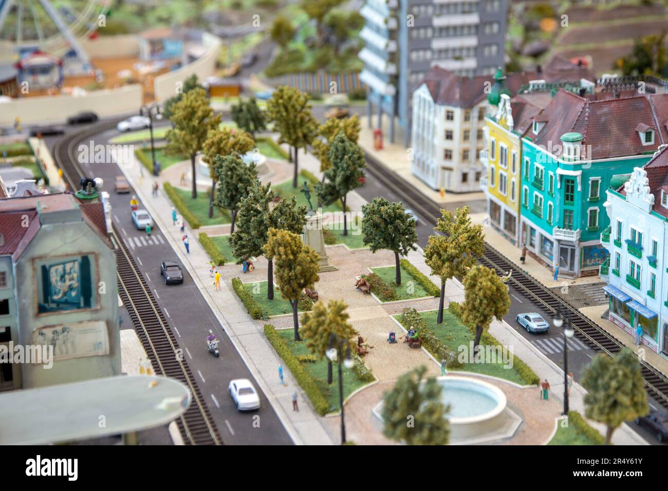 Parco urbano in miniatura e scena di strada Foto Stock